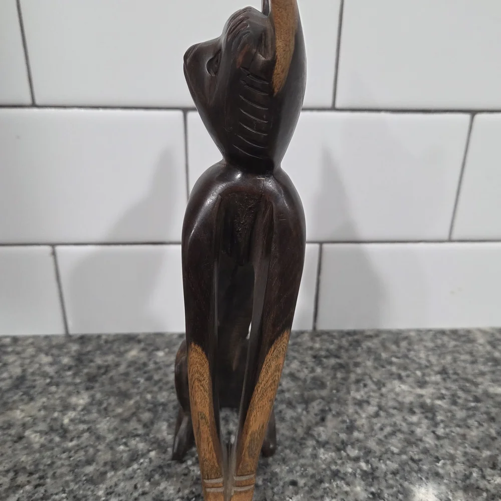 Wooden Carved Cat Figurine - Dark Brown - Picture 4 of 10